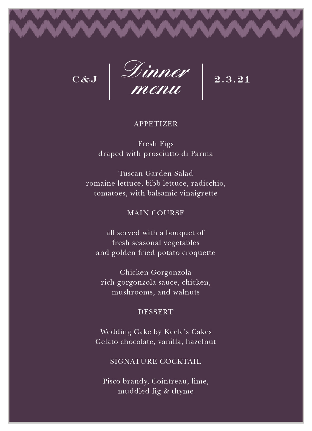 MaeMae's Mamie Wedding Menus