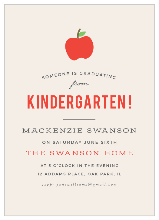 Gather your family and friends to join in on the celebration day with our Kindergarten Apple Graduation Invitations.