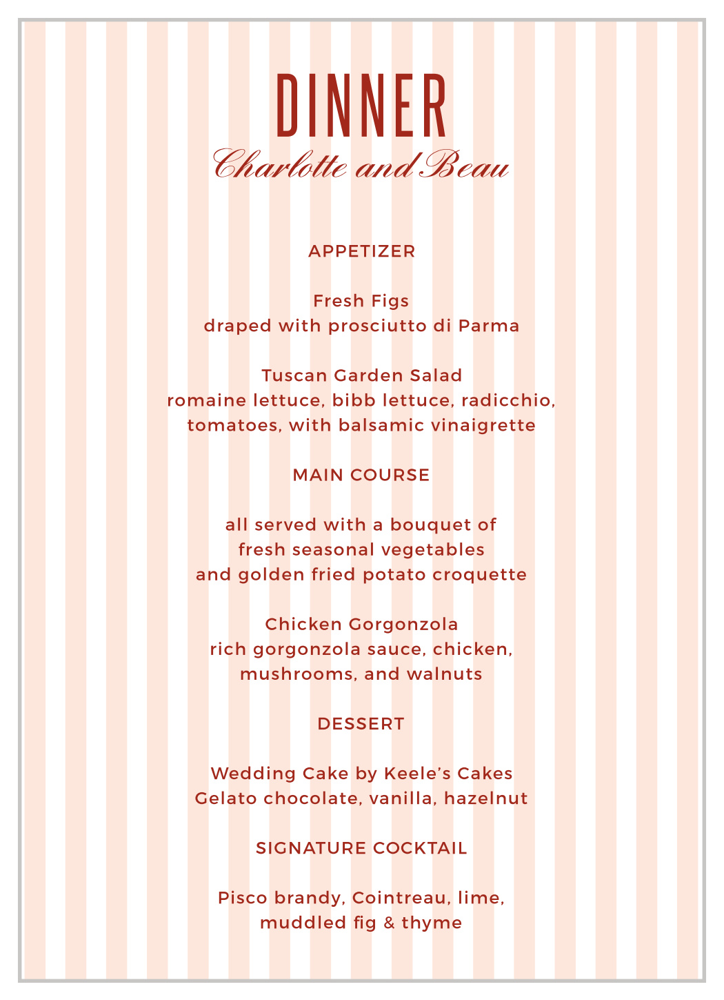 MaeMae's Beau Wedding Menus