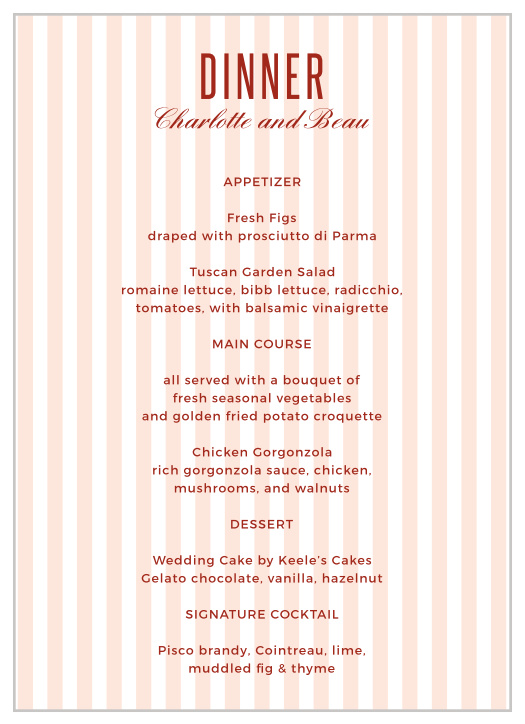 MaeMae's Beau Wedding Menus