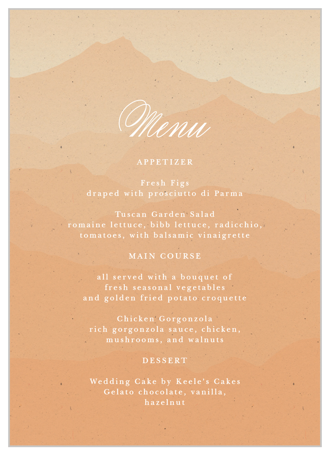 Majestic Mountains Wedding Menus