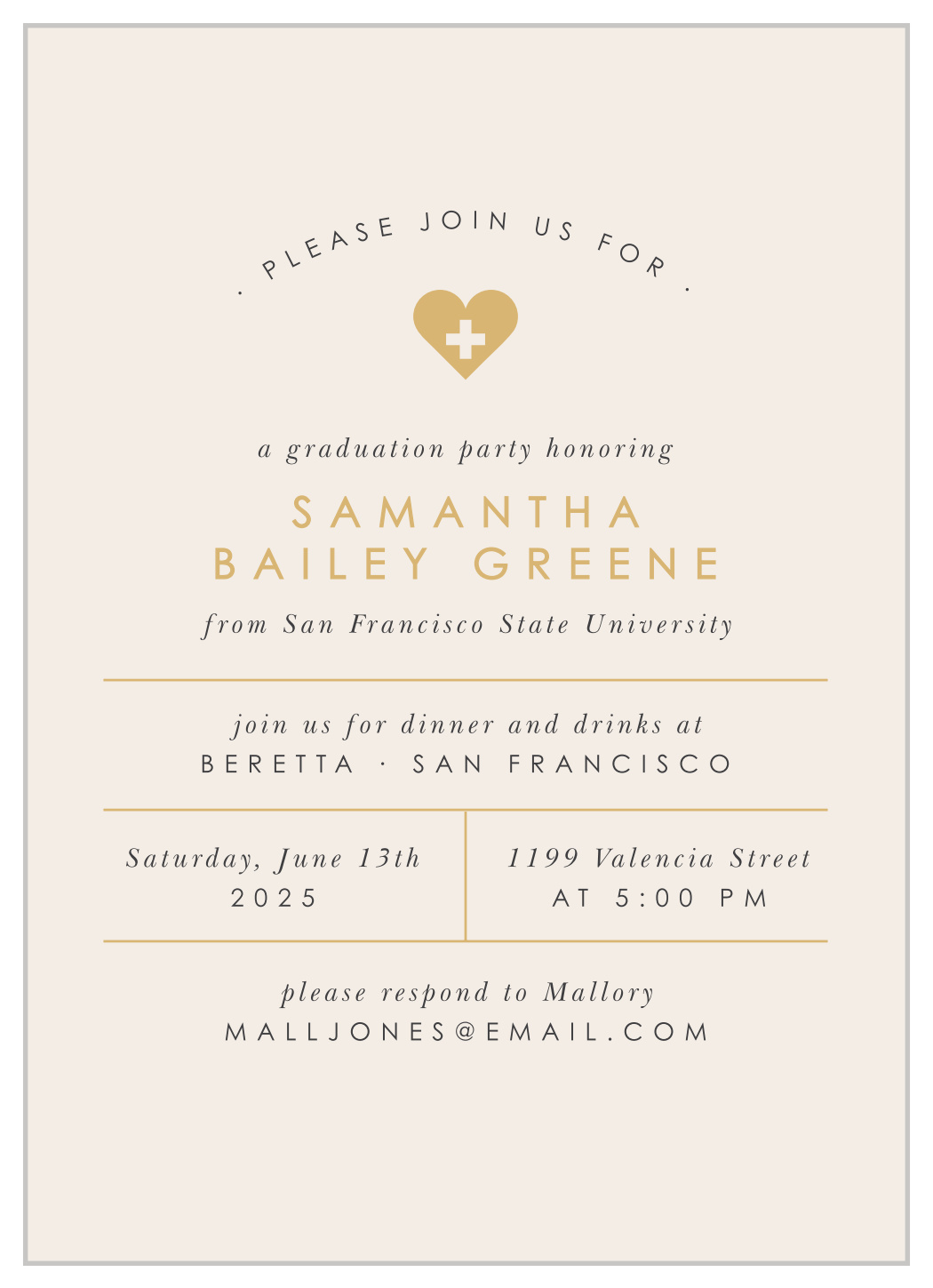 Golden Heart Graduation Invitations