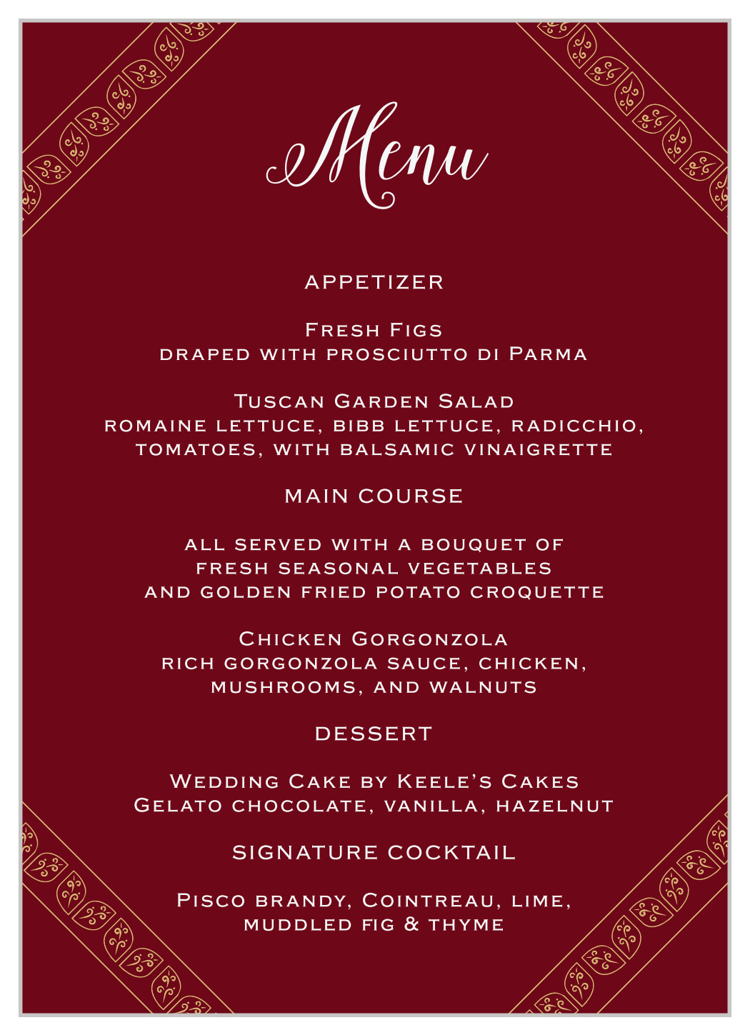 Precious Paisley Wedding Menus