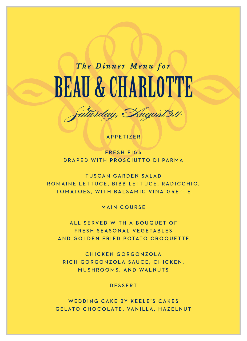 MaeMae's Montgomery Wedding Menus