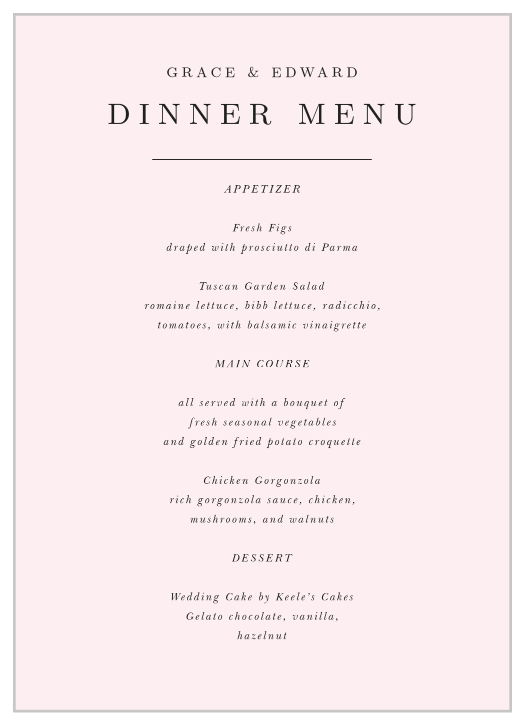 Photo Perfection Wedding Menus