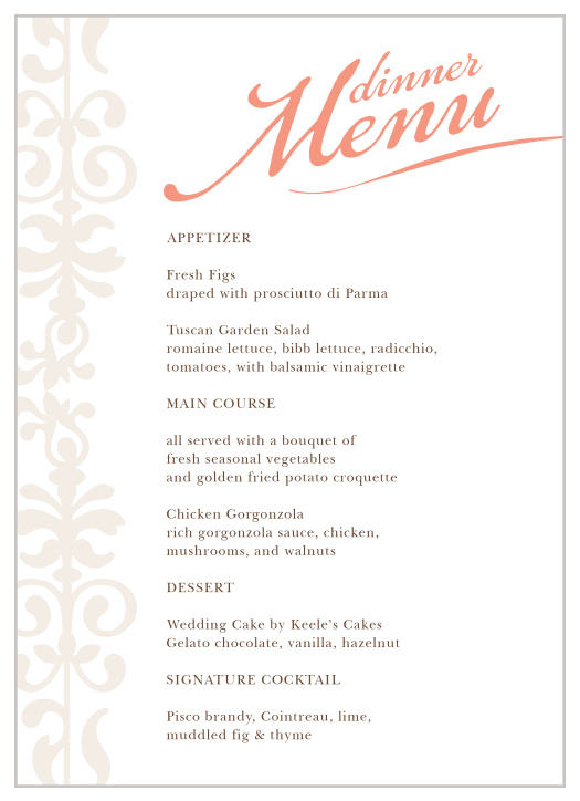 MaeMae's Theo Wedding Menus