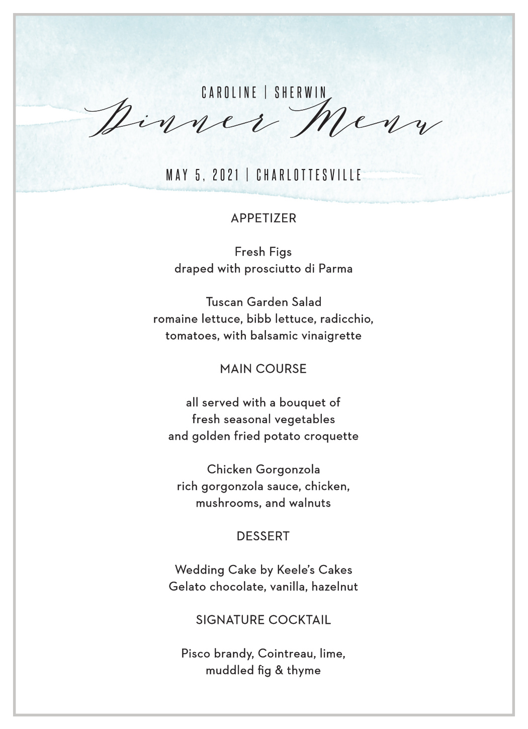 MaeMae's Maeve Wedding Menus