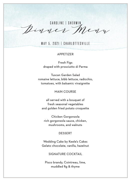 MaeMae's Maeve Wedding Menus