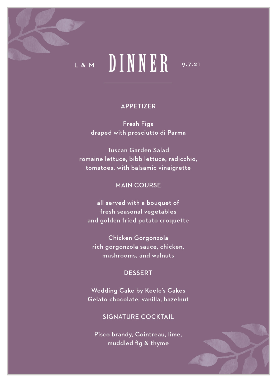 MaeMae's Mundy Wedding Menus