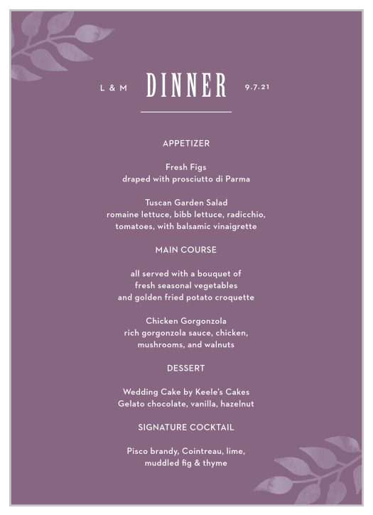 MaeMae's Mundy Wedding Menus
