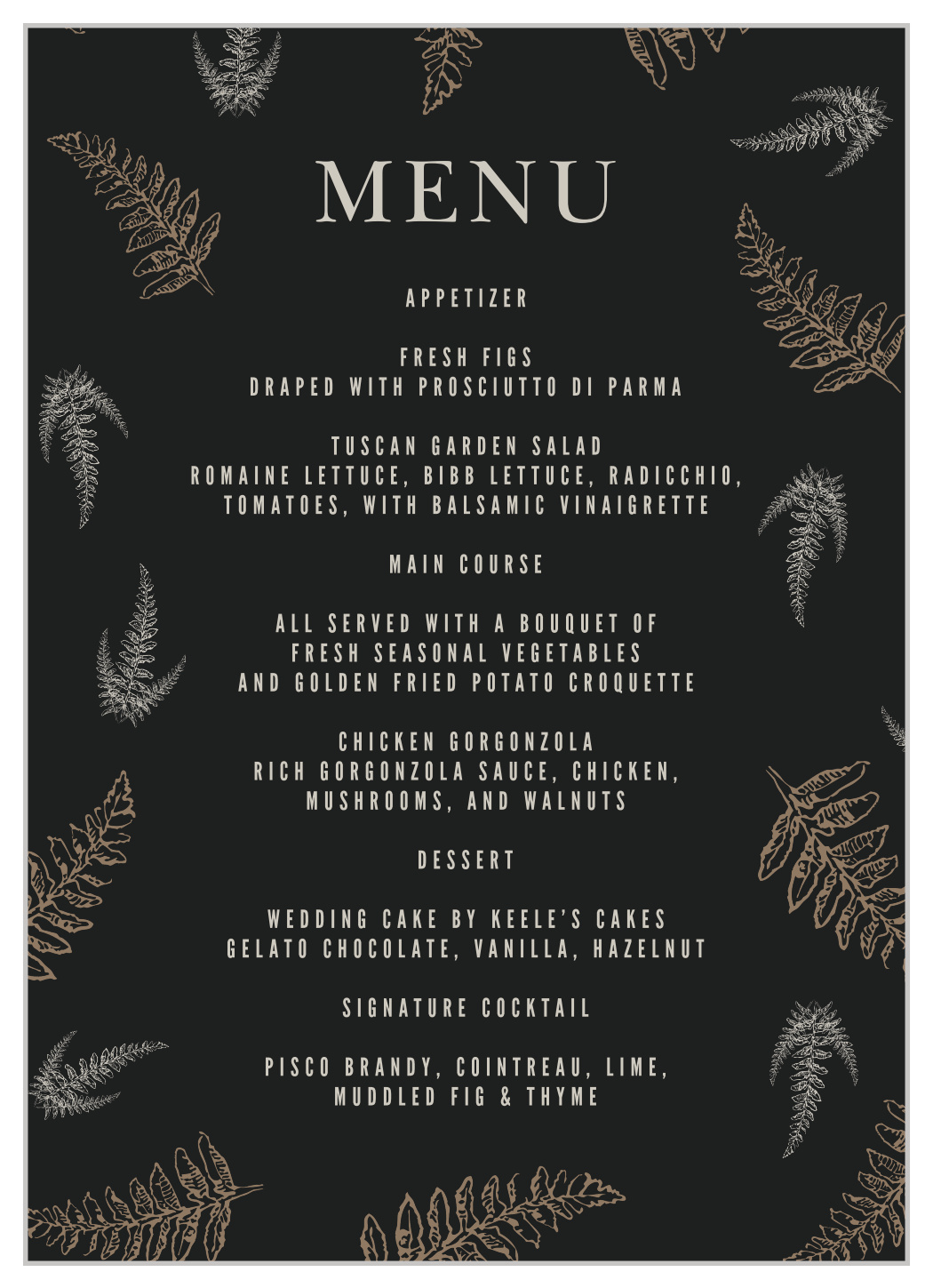 MaeMae's Eden Wedding Menus