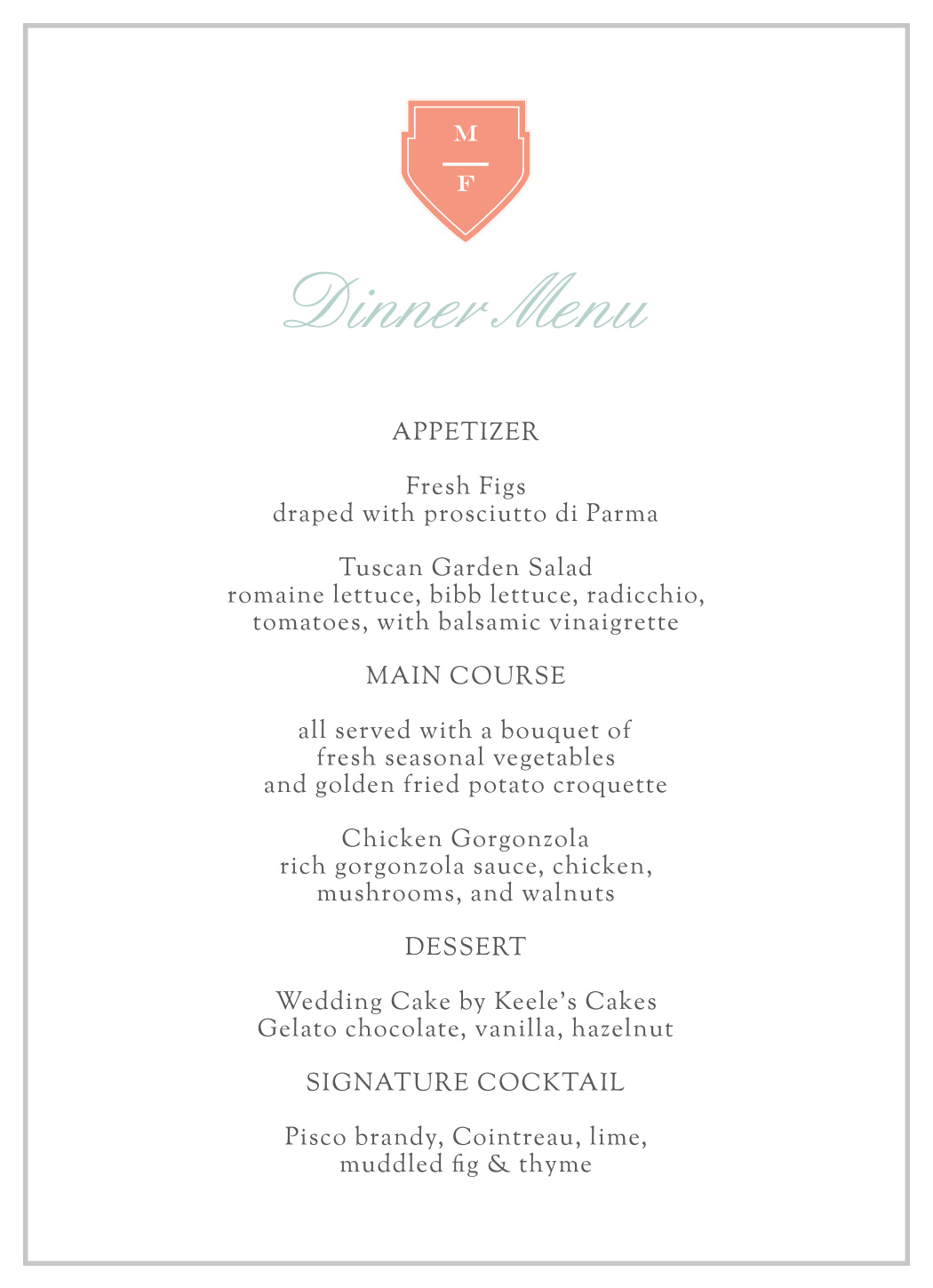 MaeMae's Margot Wedding Menus