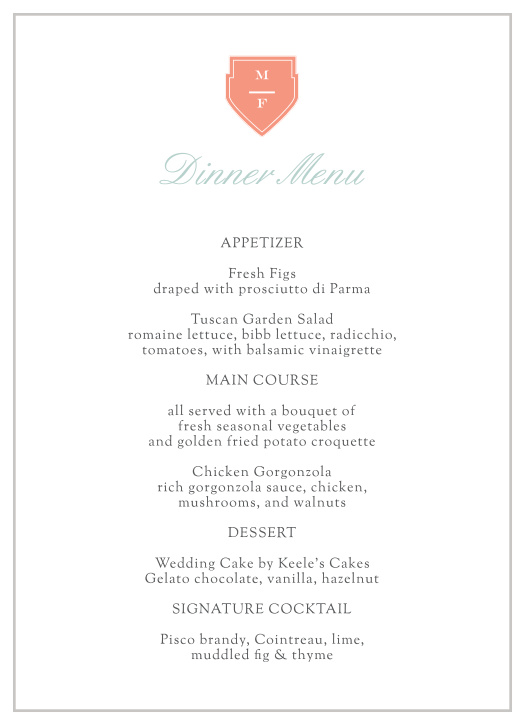MaeMae's Margot Wedding Menus