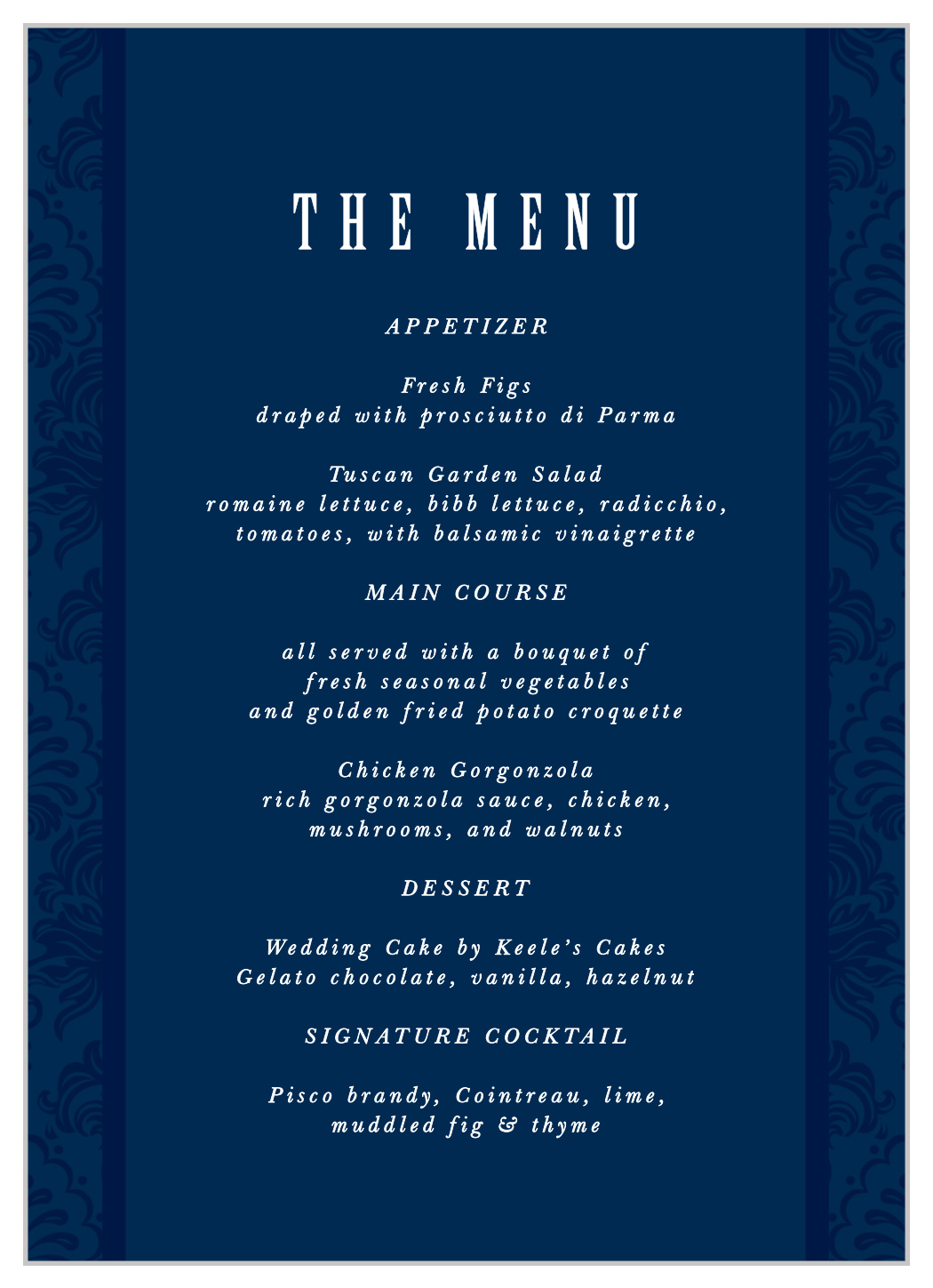 Ribbon & Damask Wedding Menus