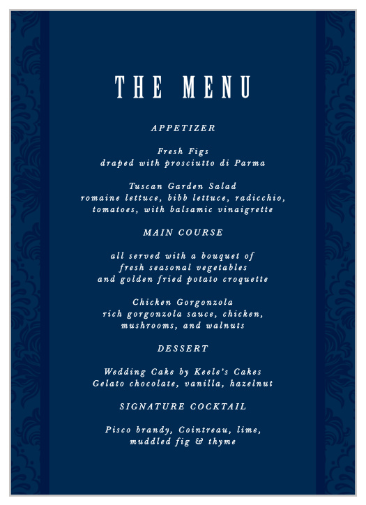 Ribbon & Damask Wedding Menus