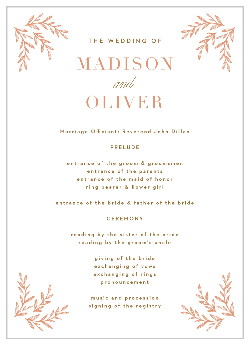 Ornate Corners Wedding Programs