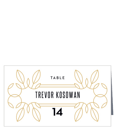 A gold, leafy design surrounds each of your guests' names on MaeMae's Place Cards! 