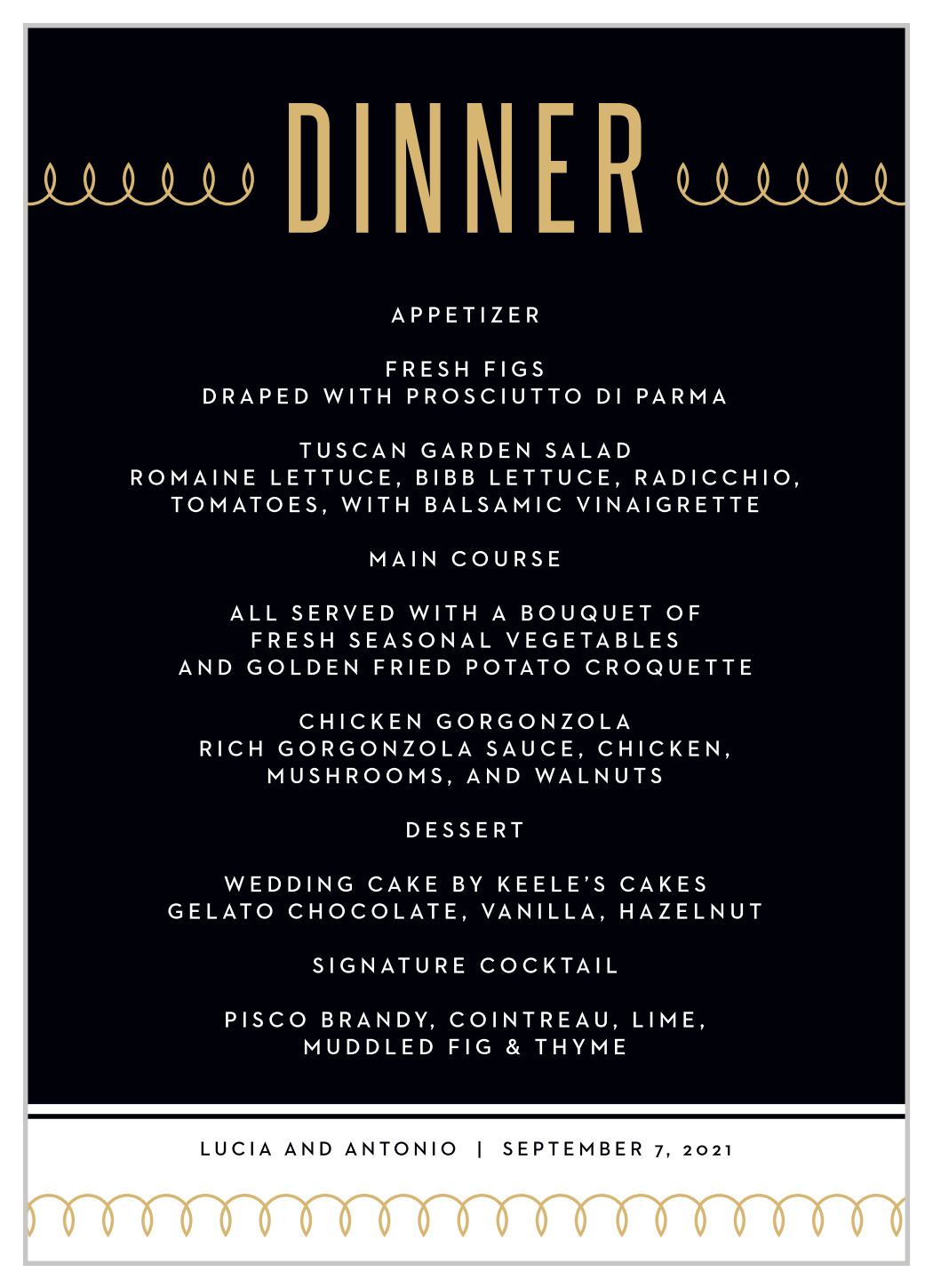 MaeMae's Leo Wedding Menus