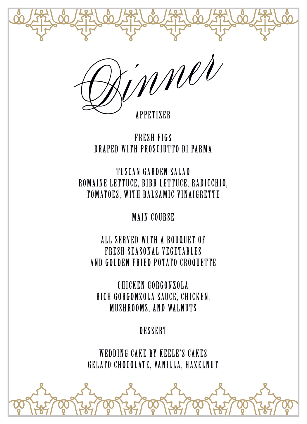 MaeMae's Smith Wedding Menus