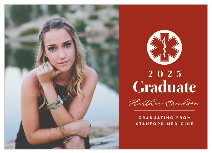 Our Paramedic Cross Graduation Announcements are classically colored and embellished with the star of life sigil. 