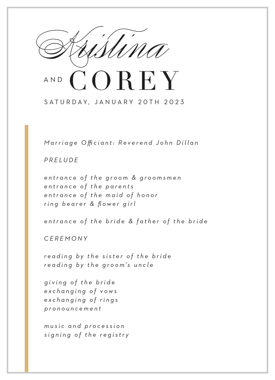 Classic Sophistication Wedding Programs