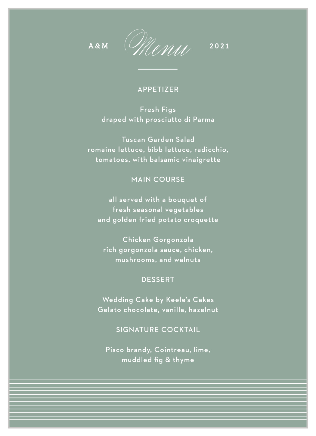 MaeMae's Willow Wedding Menus