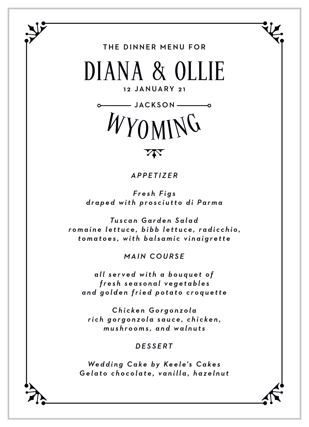 MaeMae's Ollie Wedding Menus