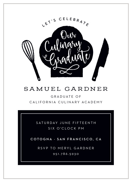 Gather your loved ones together with our Chef's Hat Graduation Party Invitations! 