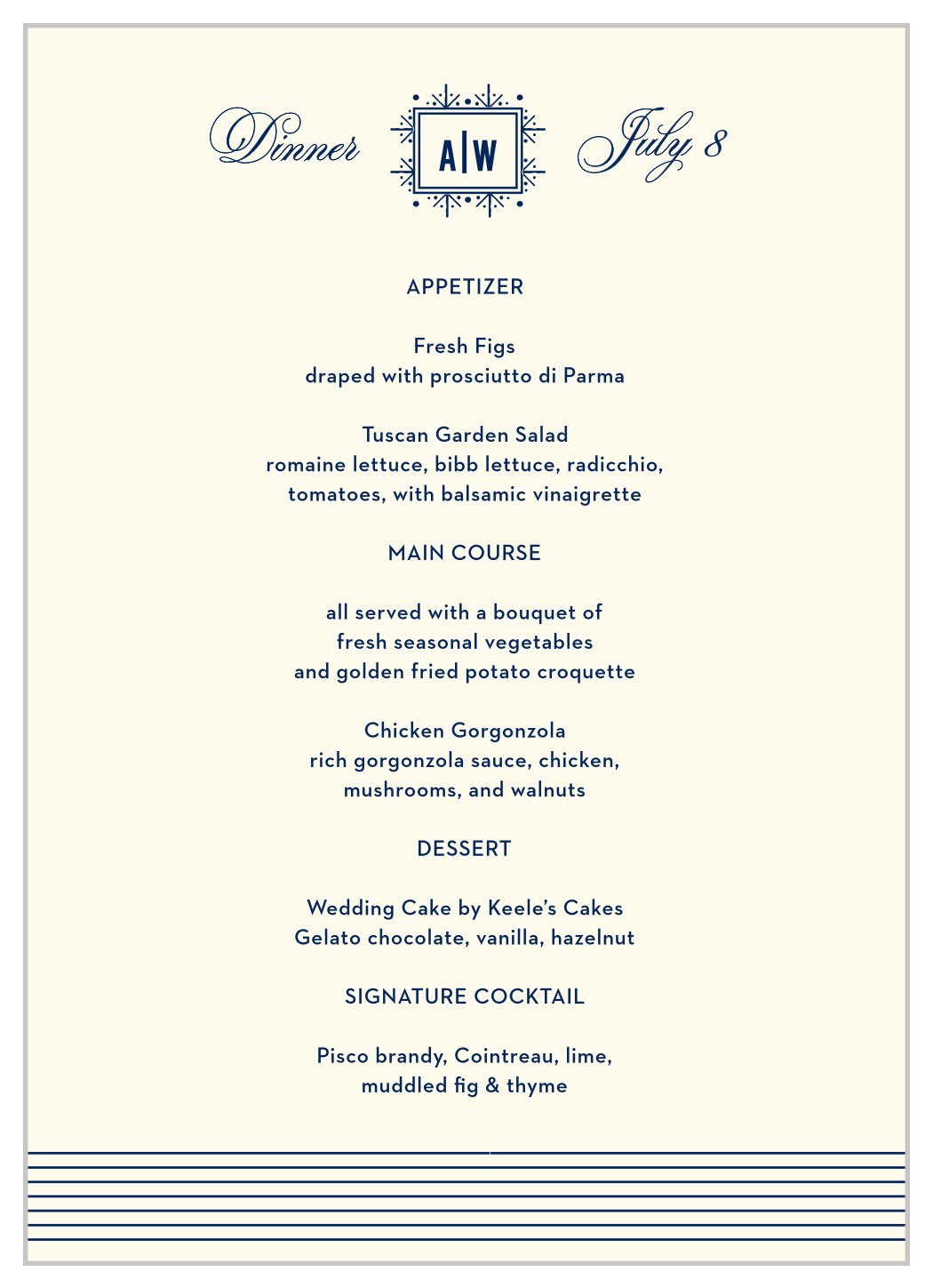MaeMae's Jack Wedding Menus