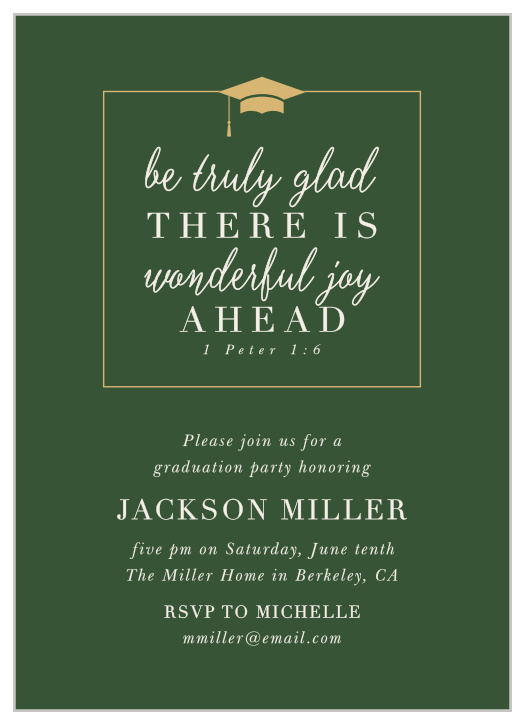 Provide every lovely detail of your graduate's recent accomplishment with the stunning style of our Religious Joy Graduation Invitations.