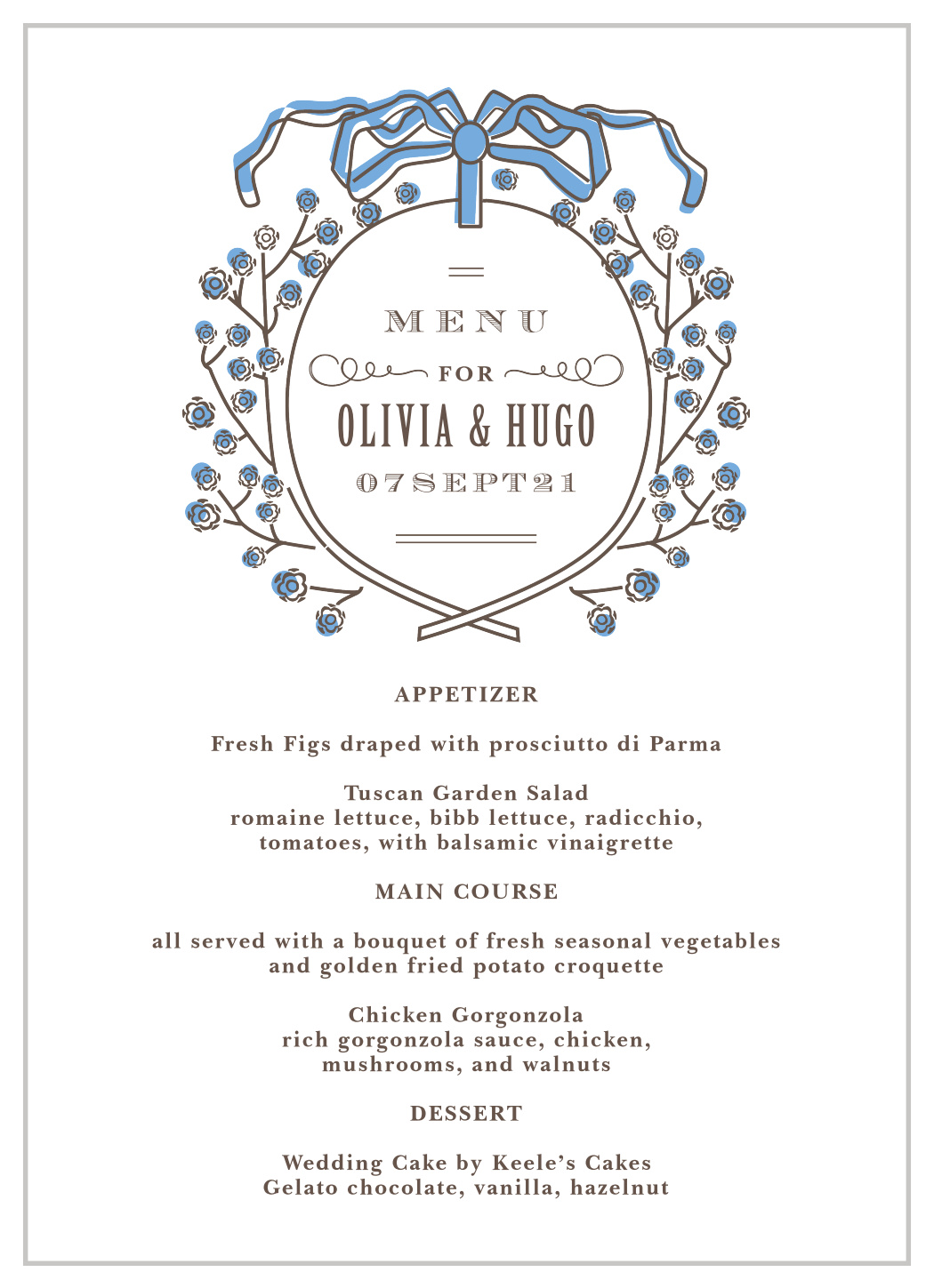 MaeMae's Hugo Wedding Menus