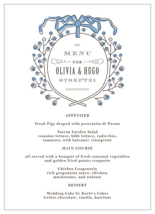 Our MaeMae's Hugo Wedding Menus are a perfectly charming way to treat your guests to a memorable dining experience. 