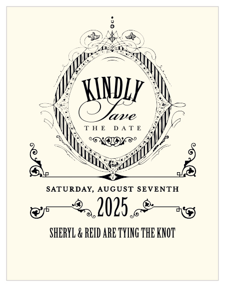 Our MaeMae's Ronnie Save the Date Cards are a perfectly distinguished way to announce the special day. 
