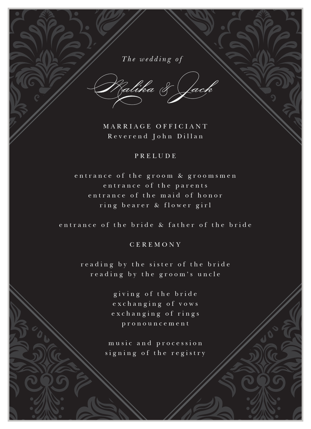 Formal Damask Wedding Programs