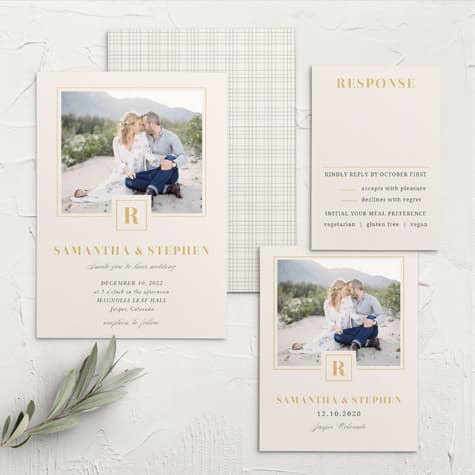 Trimmed In Gold Wedding Invitations