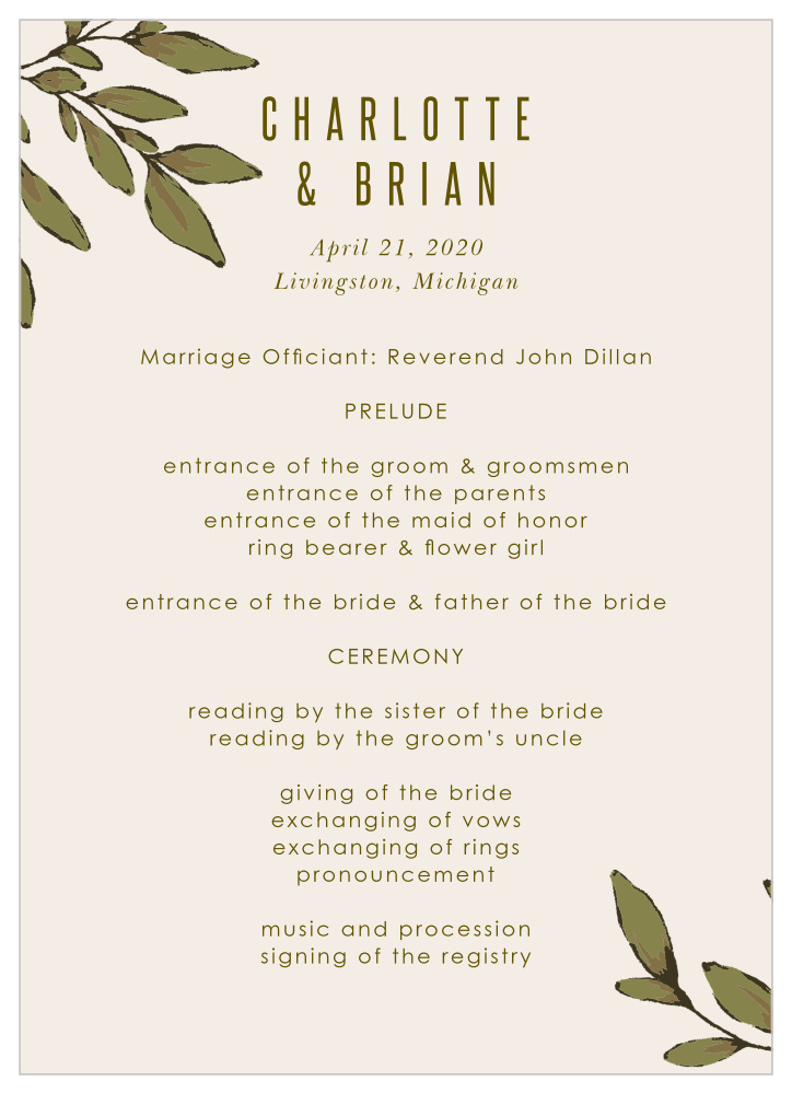 Whimsical Wonderland Wedding Programs