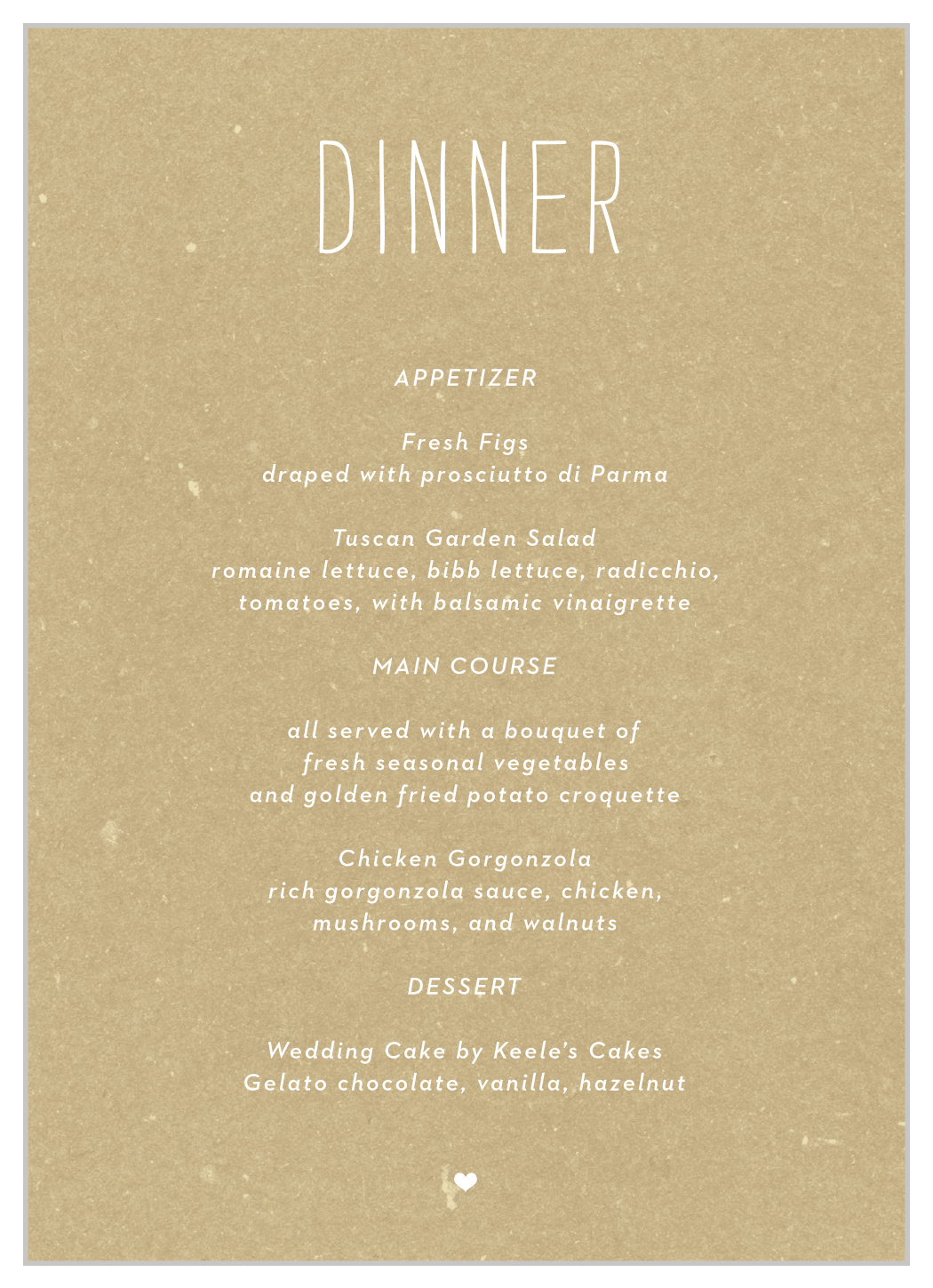 Big Type Wedding Menus