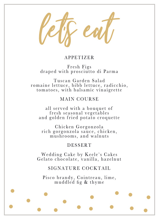 Golden Excitement Wedding Menus