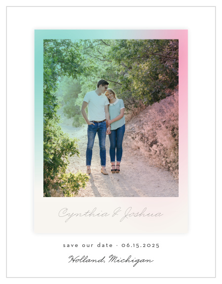 Tastefully pair the vintage polaroid with modern minimalism for our Polarized Allure Save-the-Date Magnets.