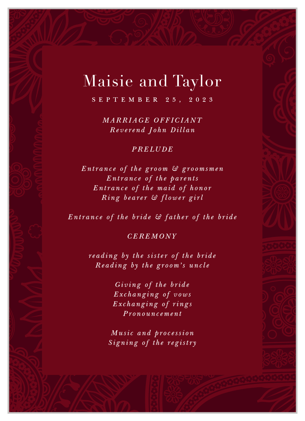 Forever Paisley Wedding Programs