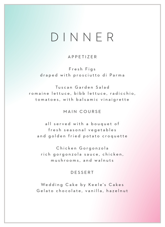 Polarized Allure Wedding Menus