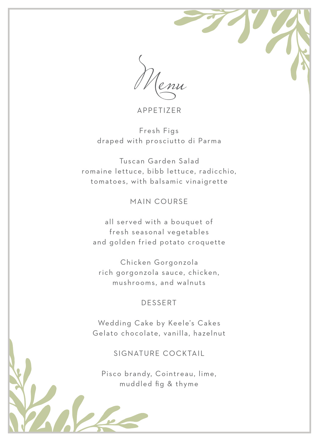 Fern Flock Wedding Wedding Menus