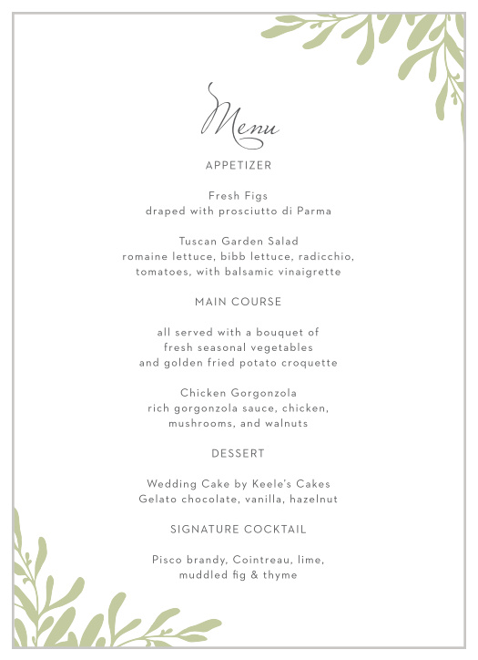 Fern Flock Wedding Wedding Menus