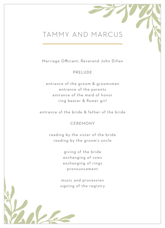 You'll love the modern simplicity of our Fern Flock Wedding Programs. 