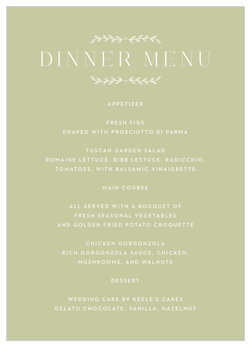 Leafy Accents Wedding Menus