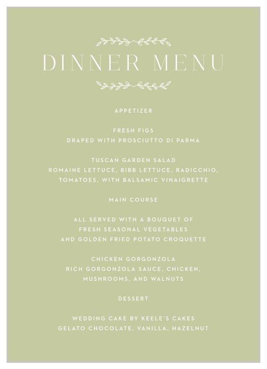 Leafy Accents Wedding Menus