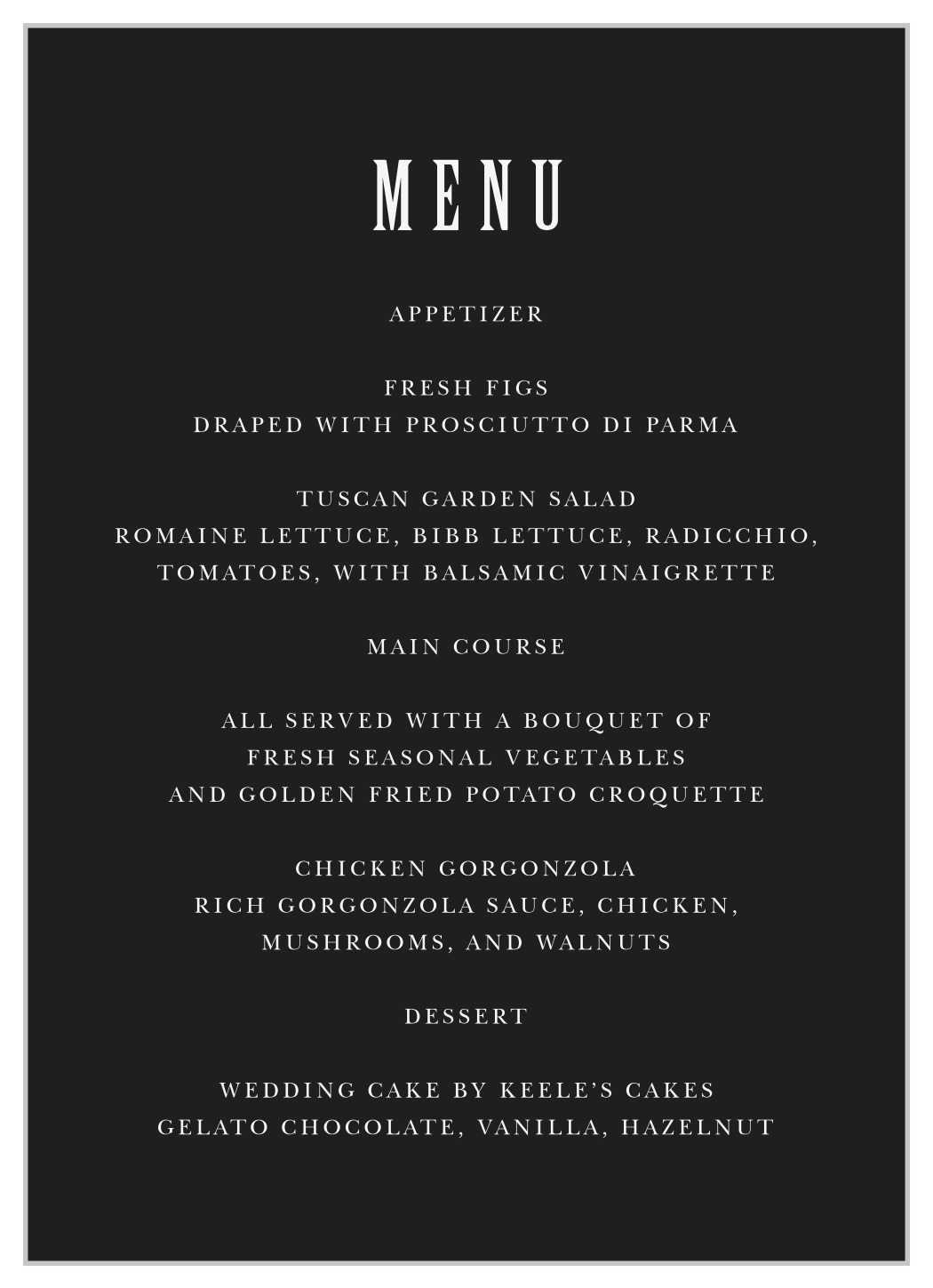 Simply Spoken Wedding Menus