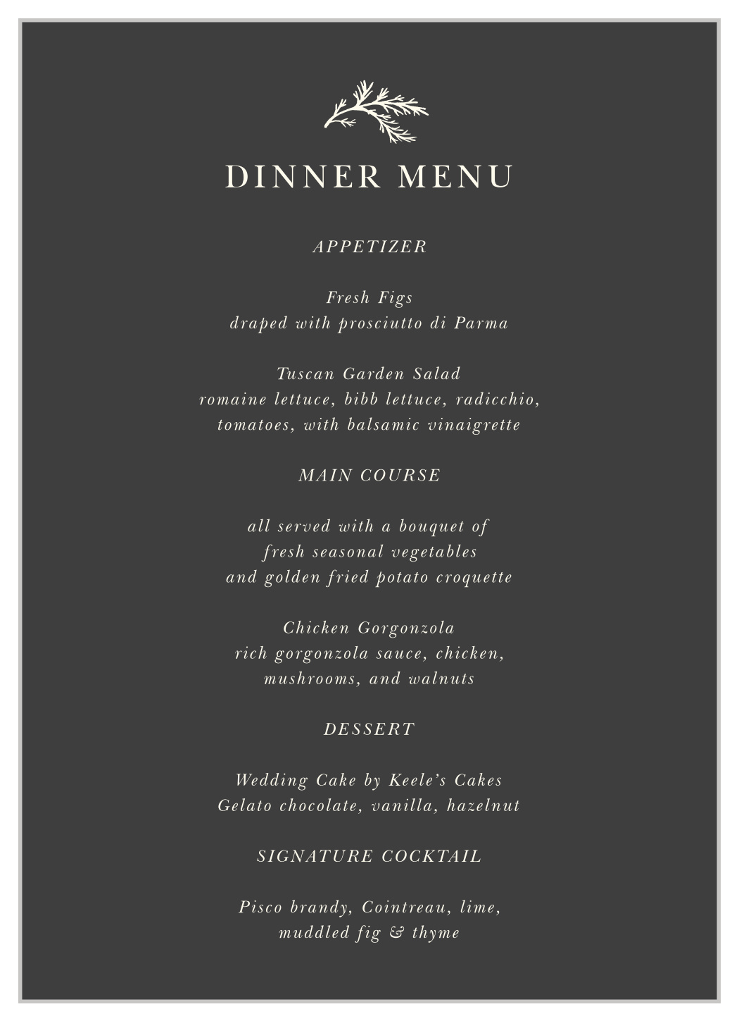 Modern Honor Wedding Menus