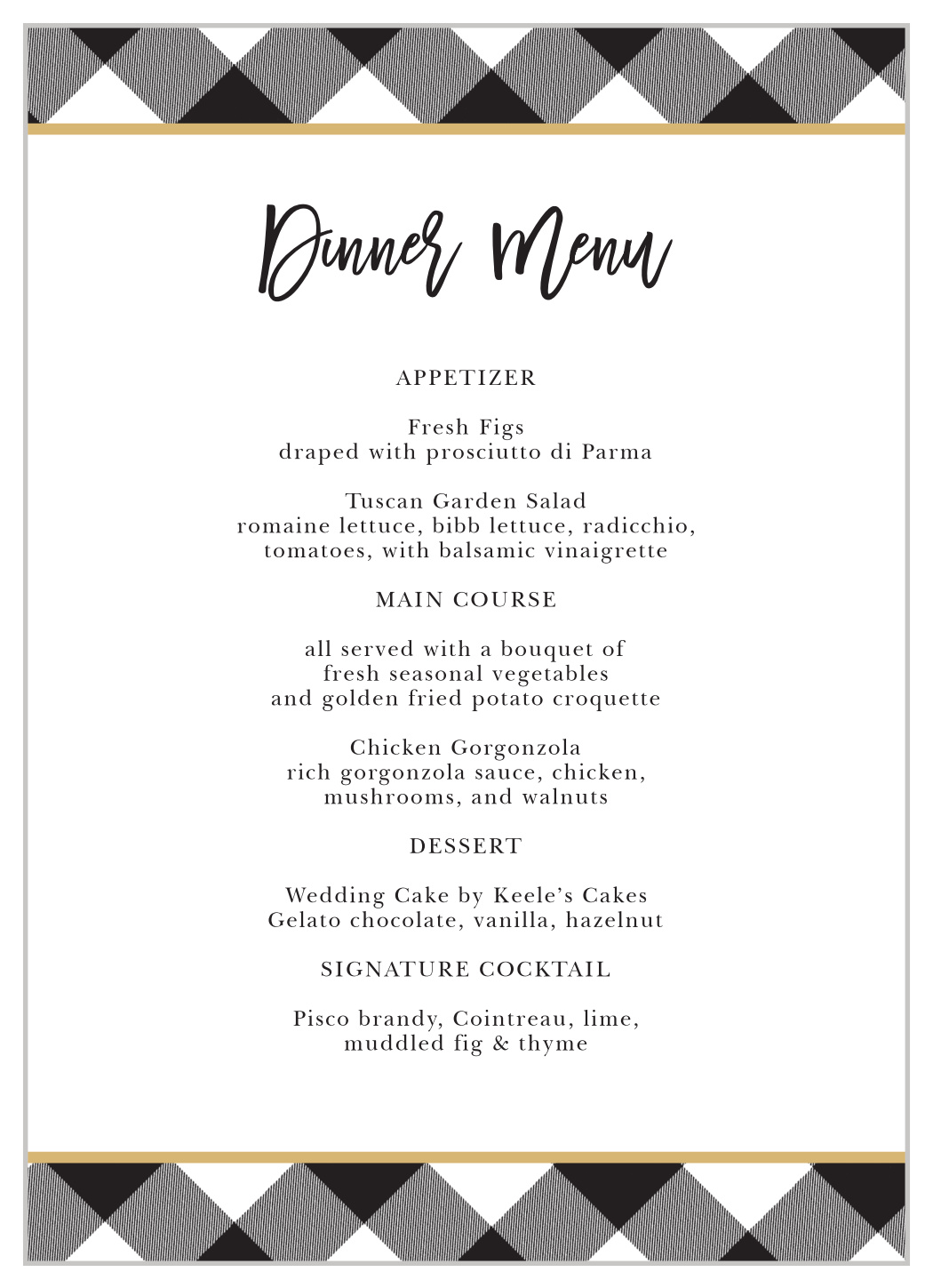 Warm Woods Wedding Menus