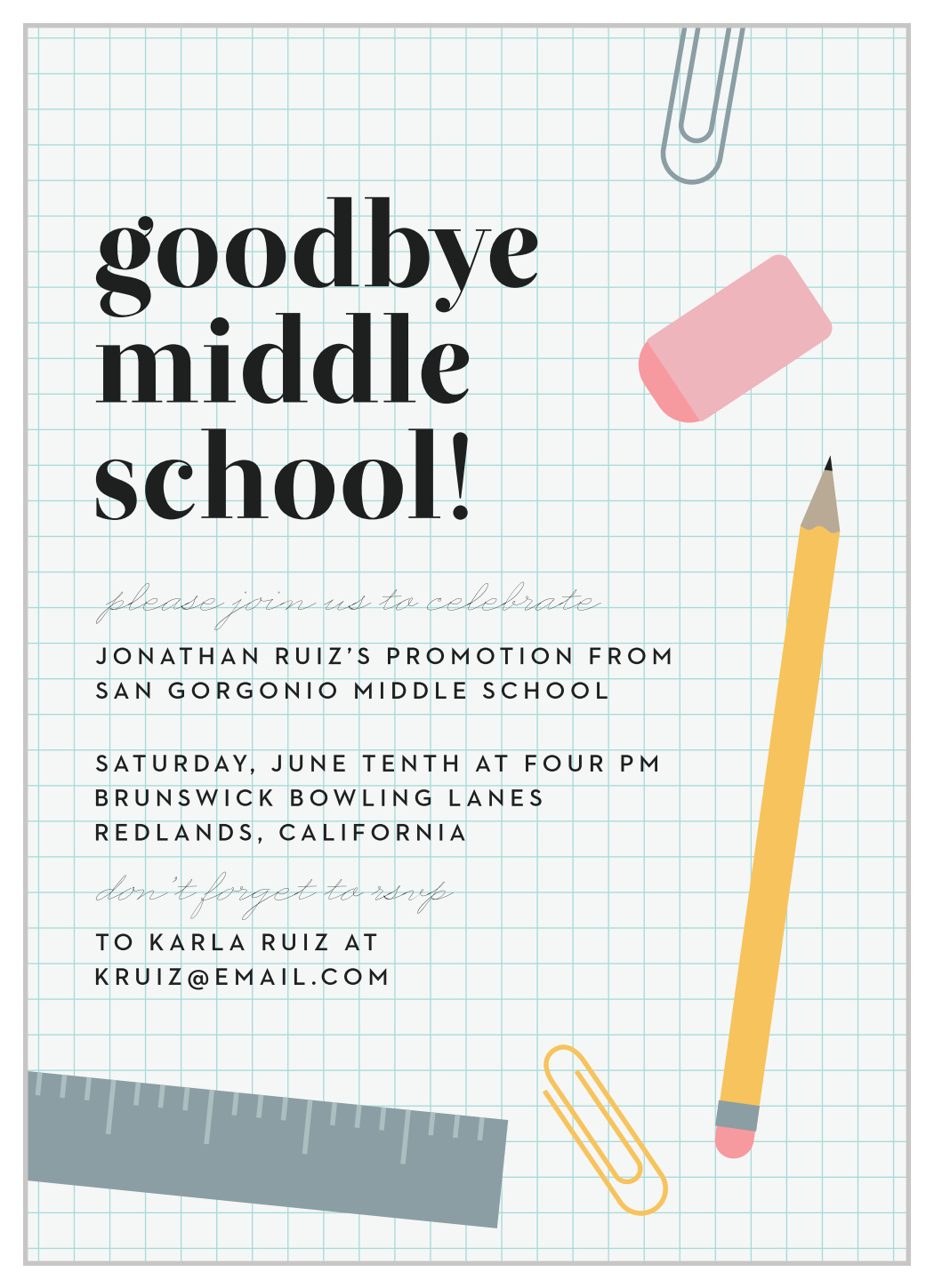 Bye Middle School Graduation Invitations